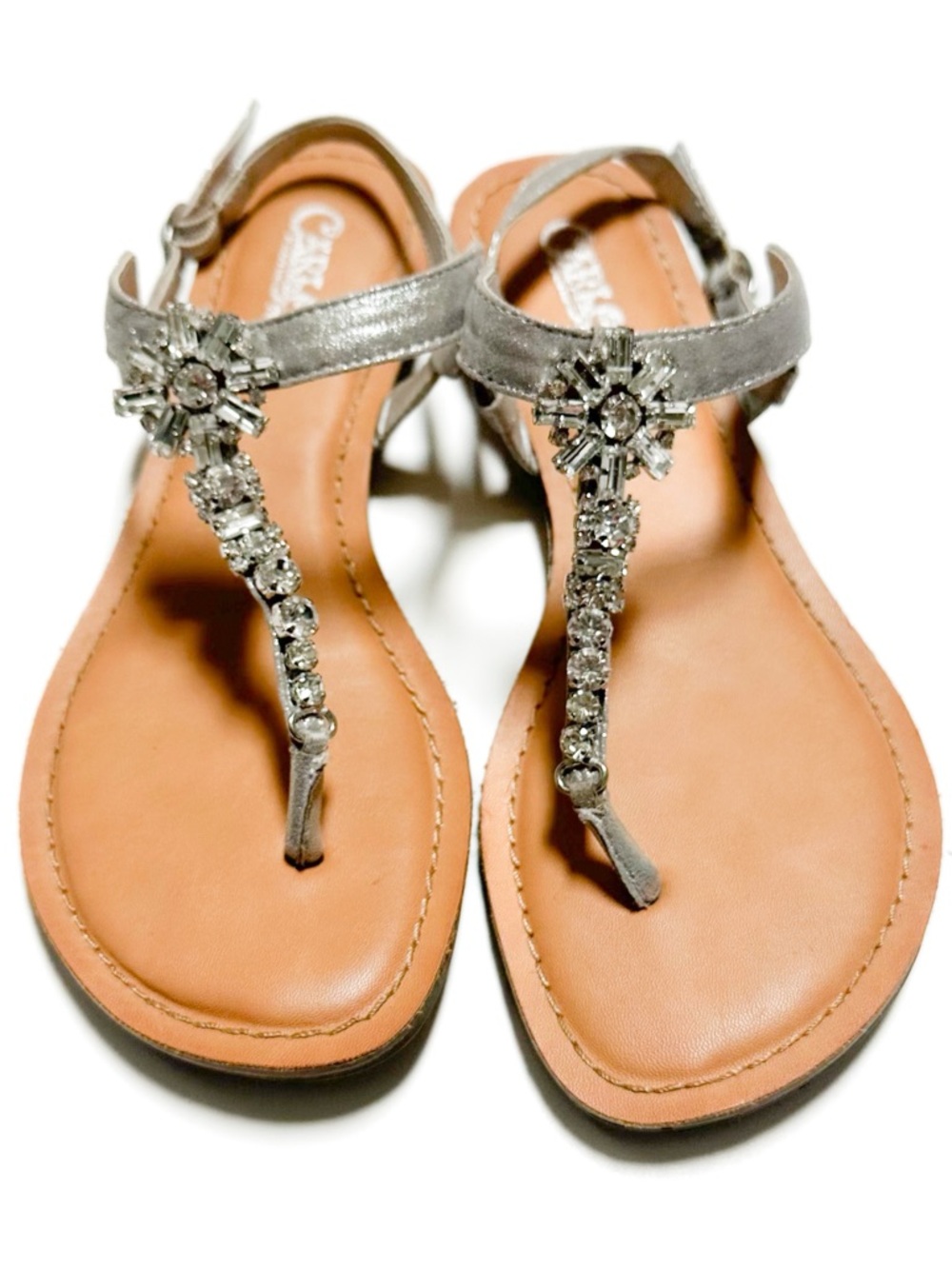 Carlos Santana Tamron Retro Rhinestone Sandals T-Strap Mini Wedge Dress Shoes